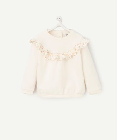 Outlet radius - CREAM SWEATSHIRT IN ORGANIC COTTON WITH A PRINTED FRILL