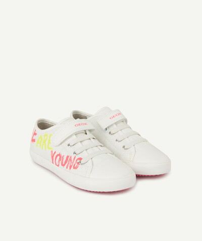 Private sales radius - WHITE LACE-UP LOW TOP TRAINERS WITH FLUORESCENT DETAILS