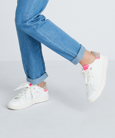 Brands radius - WHITE LACE-UP TRAINERS WITH FLUORESCENT AND LEOPARD DETAILS