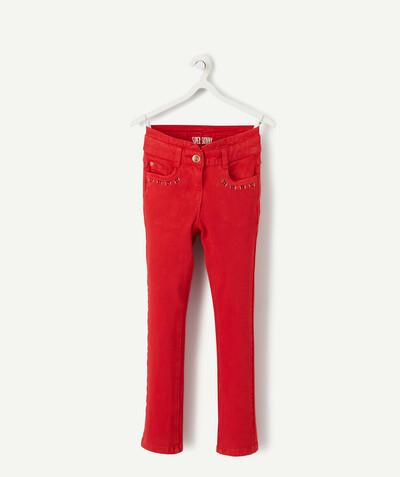 Outlet radius - SUPER-SKINNY RED TROUSERS IN COTTON WITH EMBROIDERY
