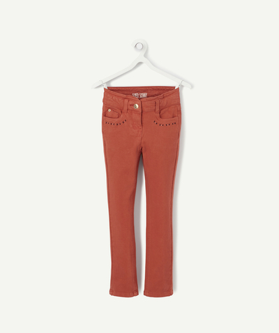 BOTTOMS radius - SUPER-SKINNY TERRACOTTA TROUSERS WITH EMBROIDERY