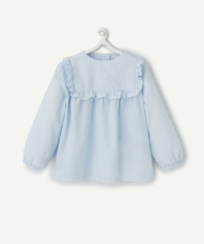 Shirt - Blouse radius - BLUE BLOUSE IN COTTON WITH FRILLS