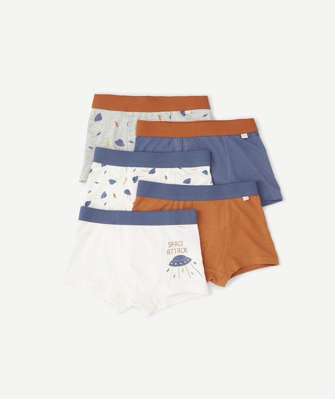 Underwear radius - PACK OF FIVE PAIRS OF BLUE AND CAMEL SPACE MOTIF BOXER SHORTS