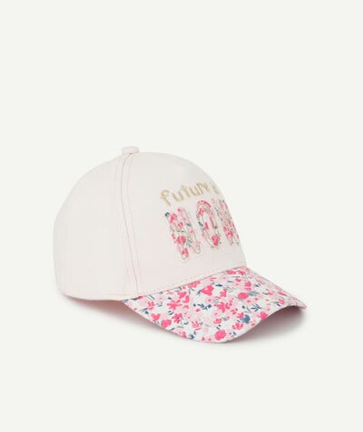 Baby-girl radius - PINK FLOWER PATTERNED CAP WITH A SPARKLING MESSAGE