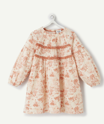 Outlet radius - COTTON DRESS WITH FRINGES AND PINK PRINTS