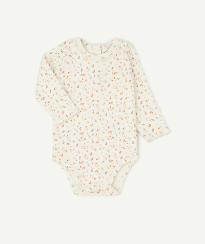 Clothing radius - CREAM AND FLOWER-PATTERNED BODYSUIT IN RIBBED ORGANIC COTTON