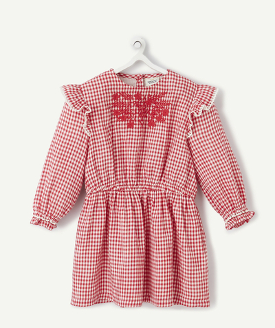 Dress - skirt radius - RED CHECKED AND EMBROIDERED BLOUSE