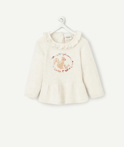 Pullovers - Cardigans radius - CREAM JUMPER WITH FRILLS AND AN EMBROIDERED DESIGN