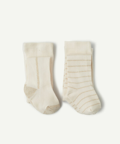 Socks Tao Categories - PACK OF TWO PAIRS OF CREAM TIGHTS WITH GOLDEN DETAILING