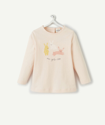 T-shirt Rayon - LE T-SHIRT ROSE PÂLE ANIMATION LAPINS EN COTON BIOLOGIQUE