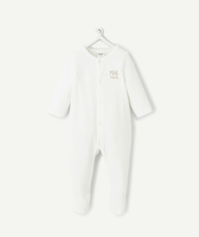 Pyjamas family - WHITE VELVET SLEEPSUIT IN ORGANIC COTTON