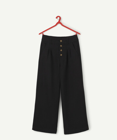Back to school collection Sub radius in - FLOWING BLACK TROUSERS WITH DARTS AND BUTTONS