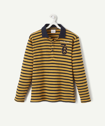 Boy radius - YELLOW AND BLACK STRIPED POLO SHIRT IN COTTON WITH AN EMBROIDERED DESIGN