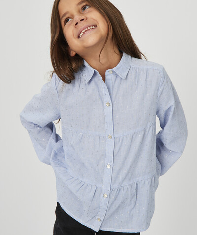 Shirt - Blouse radius - BLUE AND WHITE STRIPED SHIRT IN COTTON WITH SPARKLING SPOTS
