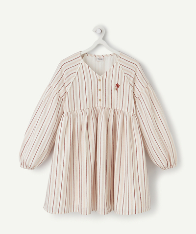 SETS radius - DRESS IN COTTON WITH PINK IRIDESCENT AND BURGUNDY STRIPES