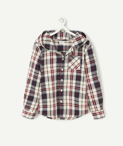 Low prices radius - NAVY BLUE AND BURGUNDY CHECKED SHIRT WITH A HOOD