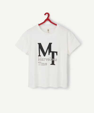 T-shirt Rayon - T-SHIRT FILLE EN COTON RECYCLÉ BLANC AVEC MESSAGE