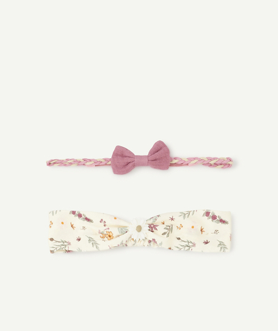 Baby-girl radius - SET OF TWO PINK AND CREAM FLOWER-PATTERNED HAIRBANDS