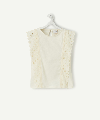 Girl radius - CREAM T-SHIRT IN ORGANIC COTTON WITH BRODERIE ANGLAIS