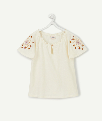 Low prices  radius - CREAM T-SHIRT IN ORGANIC COTTON WITH EMBROIDERED FLOWERS