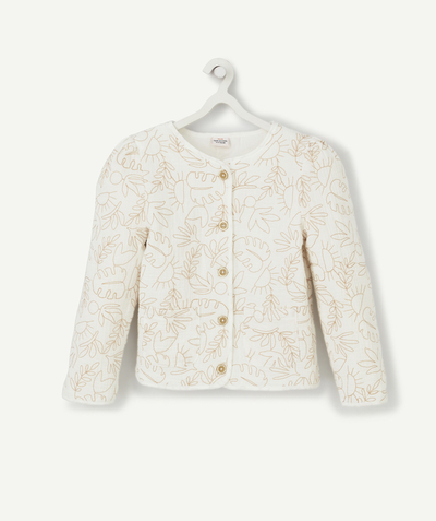 Girl radius - WHITE QUILTED JACKET WITH GOLDEN AND EMBROIDERED DESIGNS