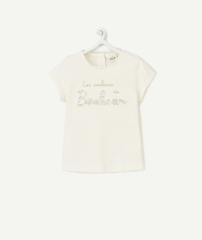 Baby-girl radius - WHITE T-SHIRT IN ORGANIC COTTON WITH AN EMBROIDERED FLORAL MESSAGE