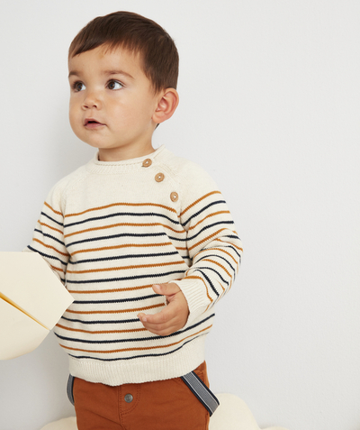 Baby-boy radius - CREAM JUMPER WITH NAVY BLUE AND CAMEL STRIPES