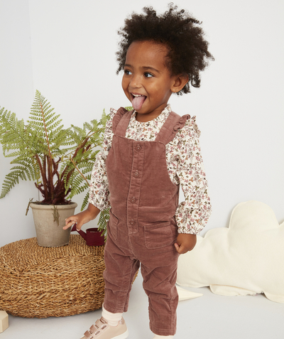 Baby-girl radius - BABY GIRLS' BROWN DUNGAREES WITH FRILLY STRAPS