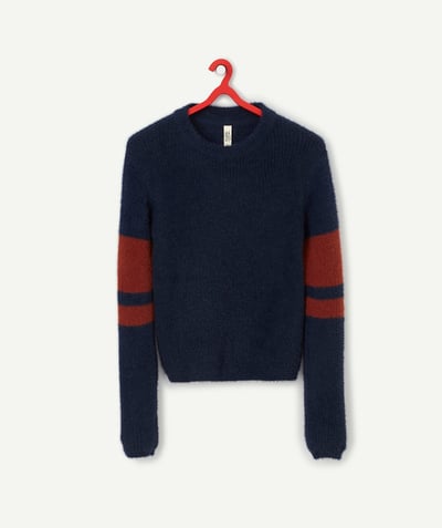 Pullover - Cardigan Sub radius in - NAVY BLUE AND RUST KNIT JUMPER