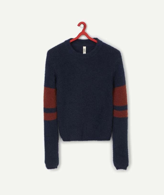 Pullover - Cardigan Sub radius in - NAVY BLUE AND RUST KNIT JUMPER