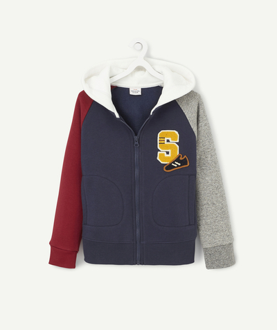 Boy radius - COLOUR BLOCK HOODED SWEATSHIRT WITH A DESIGN IN BOUCLE