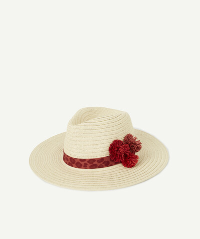 Special occasions' accessories radius - STRAW HAT WITH A LEOPARD PRINT BAND AND TERRACOTTA TASSELS