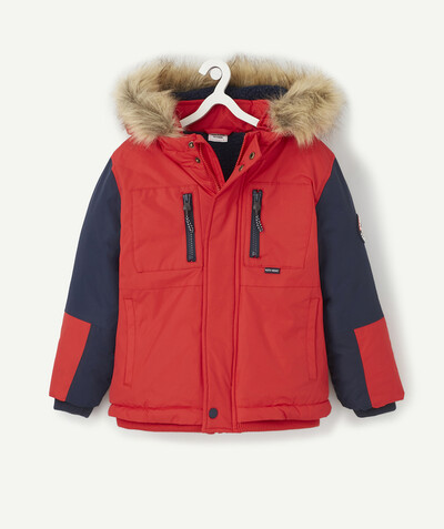 Coat - Padded jacket - Jacket radius - RED AND NAVY BLUE SHERPA-LINED PADDED JACKET
