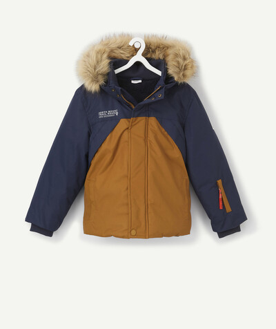 Boy radius - BLUE AND CAMEL WATER-REPELLENT PADDED JACKET WITH A HOOD