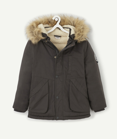 Coat - Padded jacket - Jacket radius - GREY WATER-REPELLENT SHERPA-LINED PARKA