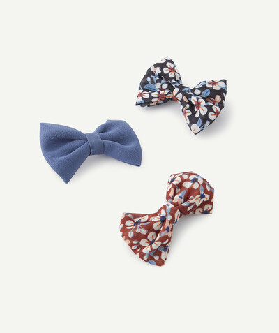 Girl radius - SET OF THREE HAIR CLIPS WITH BOWS, PLAIN AND FLOWER-PATTERNED