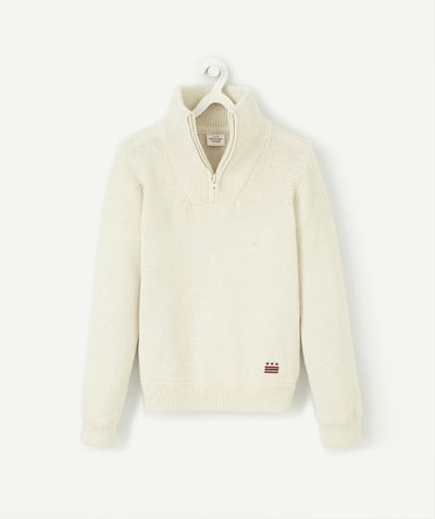 Pullover - Cardigan radius - CREAM KNIT JUMPER WITH A HIGH ZIPPED NECK