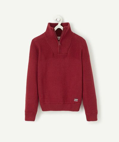 Boy radius - RED KNIT JUMPER WITH A HIGH ZIPPED NECK