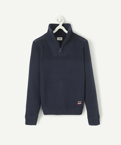 Nice and warm radius - NAVY BLUE KNIT JUMPER WITH A HIGH ZIPPED NECK