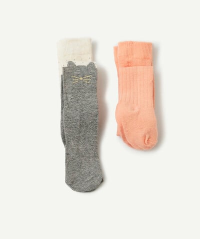 Socks - Tights radius - TWO PAIRS OF TIGHTS, PINK CAT AND GREY