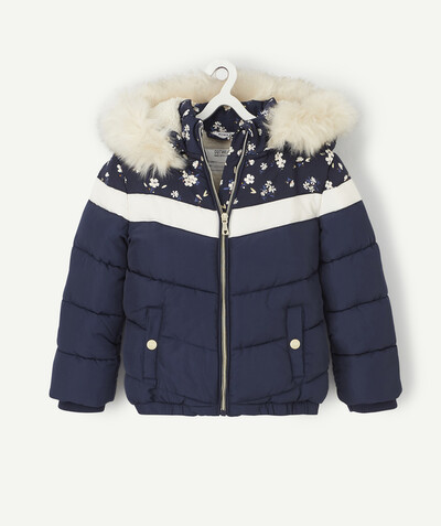 Coat - Padded jacket - Jacket radius - NAVY BLUE AND FLORAL SHERPA-LINED PADDED JACKET