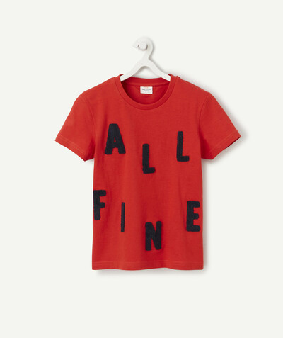 Sportswear radius - RED ORGANIC COTTON T-SHIRT WITH BOUCLE LETTERS
