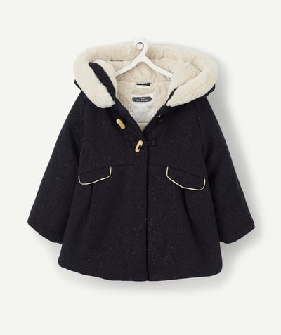 Coat - Padded jacket - Jacket radius - NAVY BLUE SPARKLY COAT IN RECYCLED FIBRES