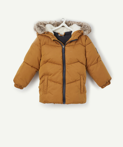 Baby-boy radius - WATER-REPELLENT MUSTARD PADDED JACKET WITH A HOOD