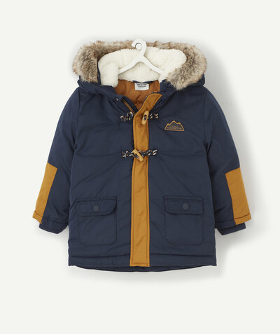 Coat - Padded Jacket - Jacket radius - NAVY BLUE AND CAMEL SHERPA-LINED PARKA