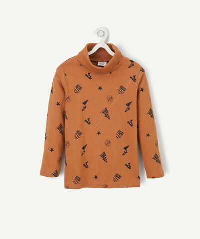 Roll-Neck-Jumper radius - PRINTED CAMEL COTTON TURTLENECK WITH A ROLL COLLAR