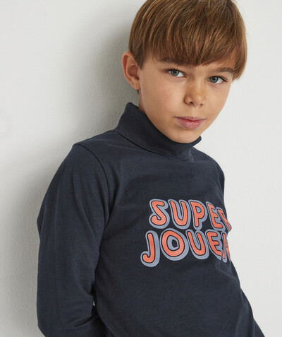 Boy radius - BLUE TURTLENECK TOP WITH A COLOURED MESSAGE