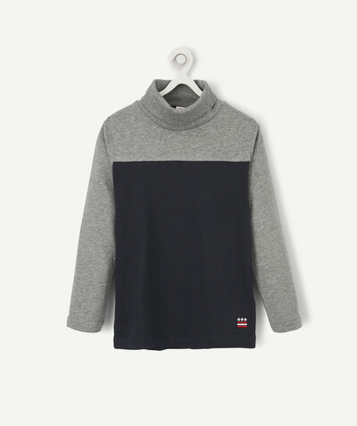 Roll-Neck-Jumper radius - GREY AND BLUE COLOURBLOCK TURTLENECK TOP WITH A ROLLED COLLAR