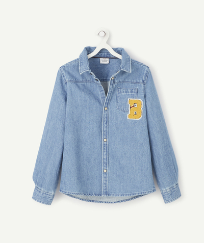 Low prices radius - DENIM SHIRT IN ORGANIC COTTON WITH A BOUCLE PATCH