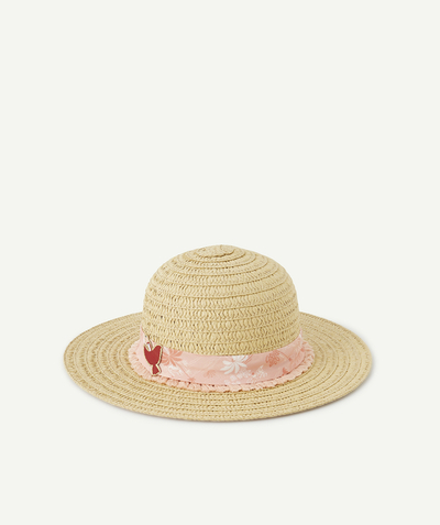Baby-girl radius - STRAW HAT WITH A PINK PRINTED HAT BAND